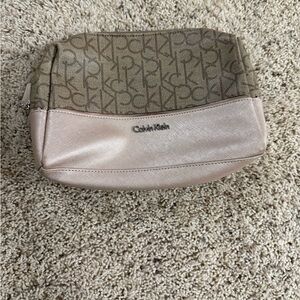 Calvin Klein Monogrammed Brown and Cream Cosmetic Bag